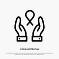 Care, Breast Cancer, Ribbon, Woman Vector Line Icon