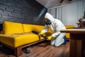 pesticide sofa pest control cockroach termite insect uniform exterminator kill. Generative AI. Royalty Free Stock Photo