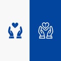 Care, Compassion, Feelings, Heart, Love Line and Glyph Solid icon Blue banner Line and Glyph Solid icon Blue banner Royalty Free Stock Photo