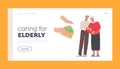 Care for Elderly Landing Page Template. Social Help, Governmental Assistance to Seniors Concept. Hand Give Money Royalty Free Stock Photo