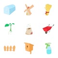 Care garden icons set, cartoon style