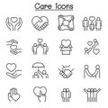 Care, generous and sympathize icon set in thin line style Royalty Free Stock Photo