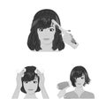 Care of hair and face monochrome icons in set collection for design. Perfumes and makeup vector symbol stock web