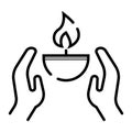 Care hands with fire inside icon. Sweet memory sorrow symbol.