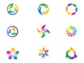 Care hands logo teamwork people diversity unity symbol vector icon set design.