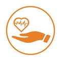 Care, healthcare, heart icon. Orange vector sketch.