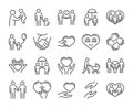 Care icon. Help and sympathy line icon set. Editable stroke.