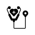 Black solid icon for Care, stethoscope and doctor Royalty Free Stock Photo