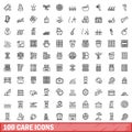 100 care icons set, outline style Royalty Free Stock Photo