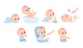 Care about infant baby. Set of baby characters