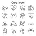 Care, Kindness, Generous icon set in thin line style Royalty Free Stock Photo