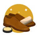 Care for leather shoes. Clean footwear polishing Royalty Free Stock Photo