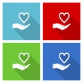 Care love icon set, flat design vector illustration in eps 10 for webdesign and mobile applications in four color options Royalty Free Stock Photo