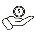 Care money coin hand icon outline vector. Investment credit