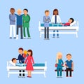 Care of patients in hospital. Medical therapy. Vector illustrations