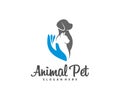 Care Pets Logo dog cat design vector template. Animals Veterinary clinic Logotype concept outline icon Royalty Free Stock Photo