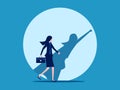 Career advancement or growth. Businesswoman with hero silhouette