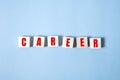 Career adviser assembling the word career with wooden cubes in a conceptual image of personal guidance towards self Royalty Free Stock Photo