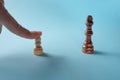 Career ambitions, concept, novice vs specialist, pawn vs queen. Chess pieces Royalty Free Stock Photo