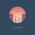 Career change business vector concept with businessman jumping from one skyscraper to another. Symbol of challenge