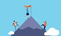 Career competition. Woman winner, business people climb to success. Self growth metaphor vector illustration