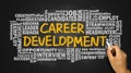 Career development with related word cloud hand drawing on black Royalty Free Stock Photo