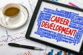 Career development with related word cloud hand drawing tablet p Royalty Free Stock Photo