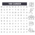 Career editable line icons, 100 vector set, collection. Career black outline illustrations, signs, symbols