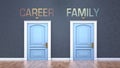 Career and family as a choice - pictured as words Career, family on doors to show that Career and family are opposite options Royalty Free Stock Photo