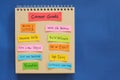 Career goals concept. Checklist of goals in note pad in blue background with copy space. Royalty Free Stock Photo