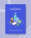 career growth concept men on top bar flag trophy money chart clipboard for template of banner and flyer for printing magazine