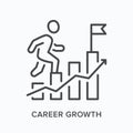 Career growth flat line icon. Vector outline illustration of man climbing potential ladder. Black thin linear pictogram Royalty Free Stock Photo