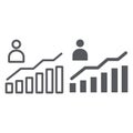 Career growth line and glyph icon, increase and diagram, person and chart sign, vector graphics, a linear pattern on a