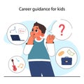 Career guidance for children. Little boy trying to choose a future Royalty Free Stock Photo