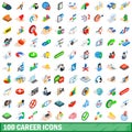 100 career icons set, isometric 3d style Royalty Free Stock Photo