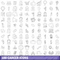 100 career icons set, outline style