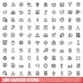 100 career icons set, outline style Royalty Free Stock Photo