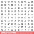 100 career icons set, outline style Royalty Free Stock Photo