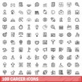 100 career icons set, outline style Royalty Free Stock Photo