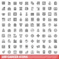 100 career icons set, outline style Royalty Free Stock Photo