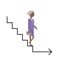 Career ladder, the elderly lady descends the stairs, businesswoman, the completion of her career. Vector, material flat Royalty Free Stock Photo