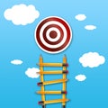 Career ladder made of yellow pencils with target with blue sky background