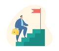 Success stairs. Businessman steps up career stairs. Vector illustration Royalty Free Stock Photo
