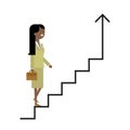 Career ladder, a woman climbs the stairs, a businesswoman, a successful career. Vector, material flat