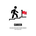 Career line icon. Businessman walking upstairs to the flag. Progress and achievement the goal. Aspirations, reaching aims, Royalty Free Stock Photo