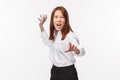 Career, office life and women concept. Portrait of hateful and angry aggressive young asian female office lady being Royalty Free Stock Photo