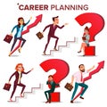 Career Planning Vector. HR Concept. Find New Job. Huge Red Question Mark. Fast Career Growth. Job Success Concept