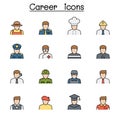 Career, Profession & Occupation color line icon set