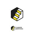 Career services logo. Human resources management. Stairs up on hexagon, success and winner. Royalty Free Stock Photo