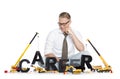 Career start up: Businessman building career-word.